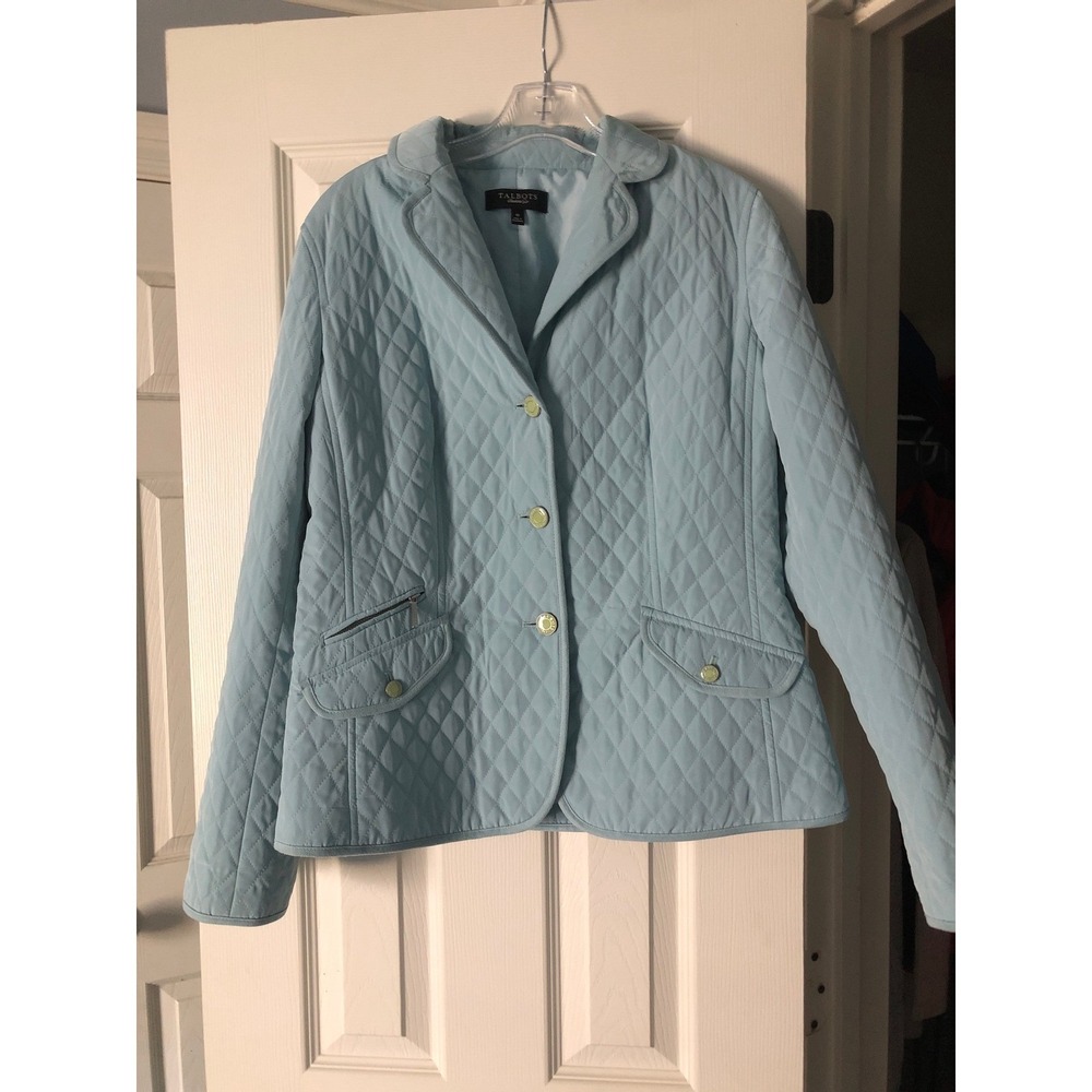 TALBOTS Women's‎ Pastel Blue Quilted Jacket Size 10 Office Career Preppy